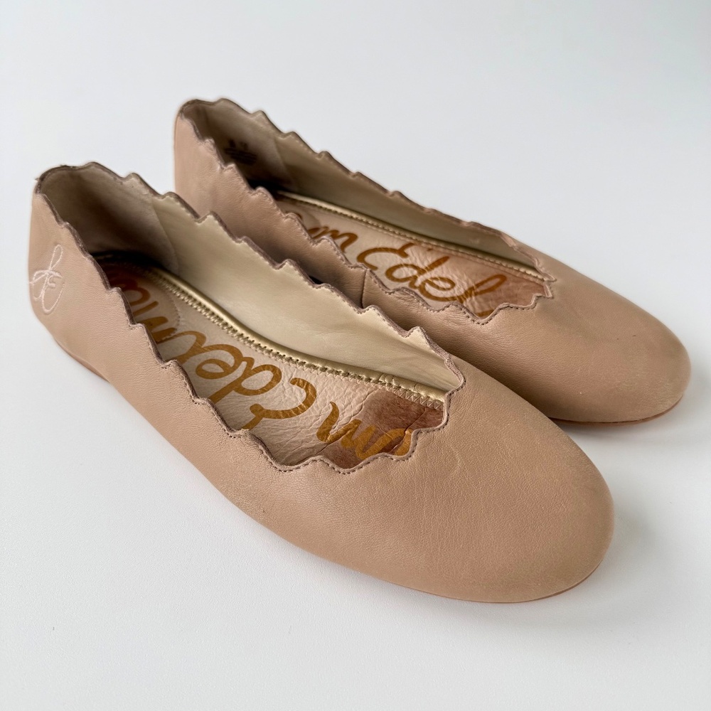 Sam Edelman Francis Classic Ballet Flats 9 Nude Leather Scalloped Edge
